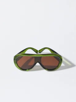 PARFOIS Kunststoff Sonnenbrille|Runde Sonnenbrille>Ovale Sonnenbrille Gr&uuml;n